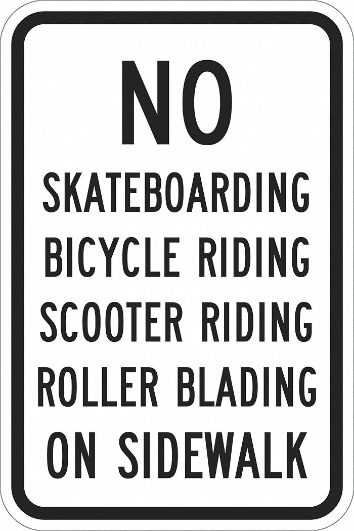 Reflective No Skateboards Sign: Aluminum, Mounting Holes Sign Mounting, 0.063 in Thick, No Header