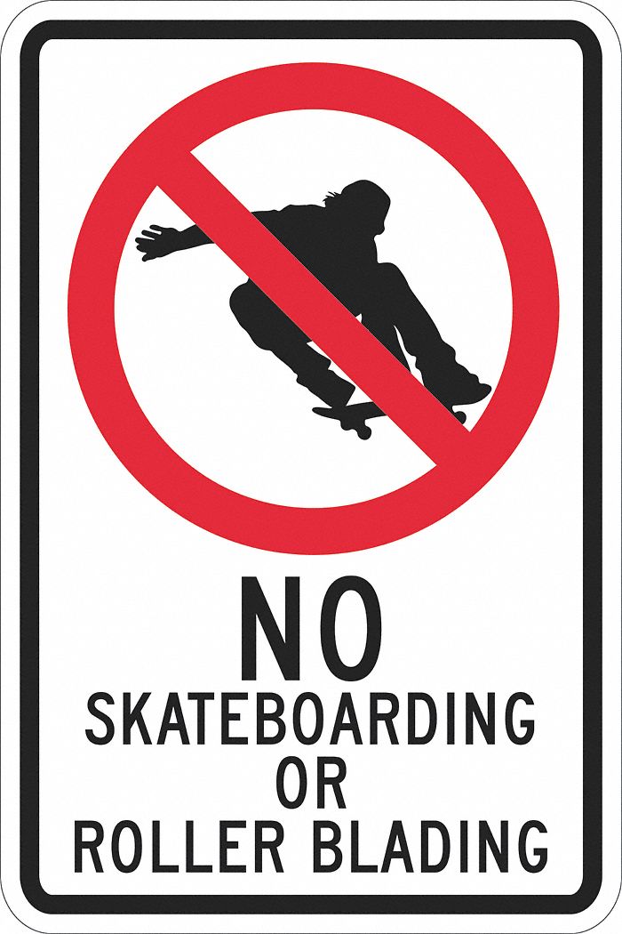 Reflective No Skateboards Sign: Aluminum, Mounting Holes Sign Mounting, 0.063 in Thick, No Header