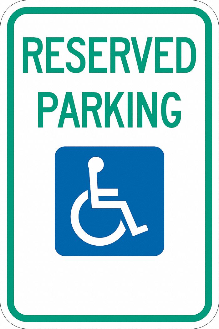 Handicap Parking Sign: 18 in x 12 in Nominal Sign Size, Aluminum, 0.063 in, R7-8 MUTCD, Diamond