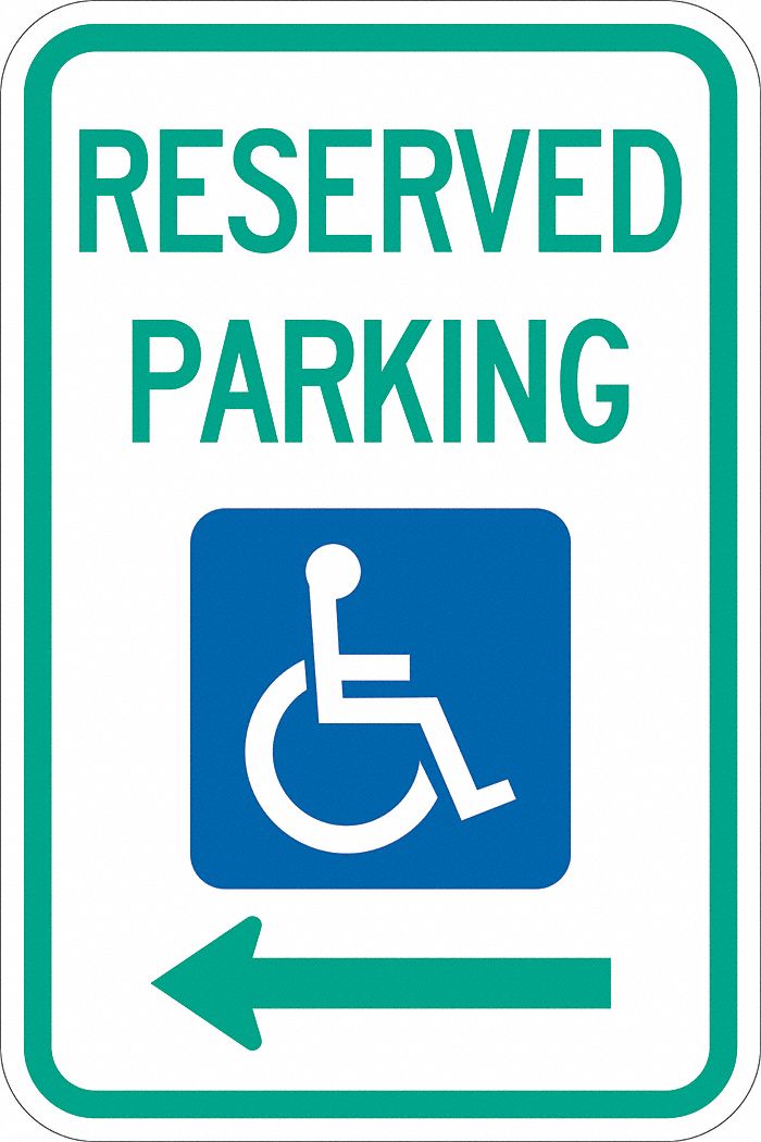 Handicap Parking Sign: 18 in x 12 in Nominal Sign Size, Aluminum, 0.063 in, R7-8L MUTCD, Diamond