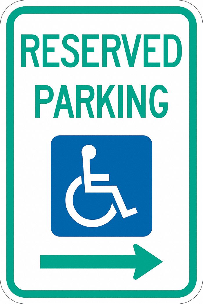 Handicap Parking Sign: 18 in x 12 in Nominal Sign Size, Aluminum, 0.063 in, R7-8R MUTCD, Diamond