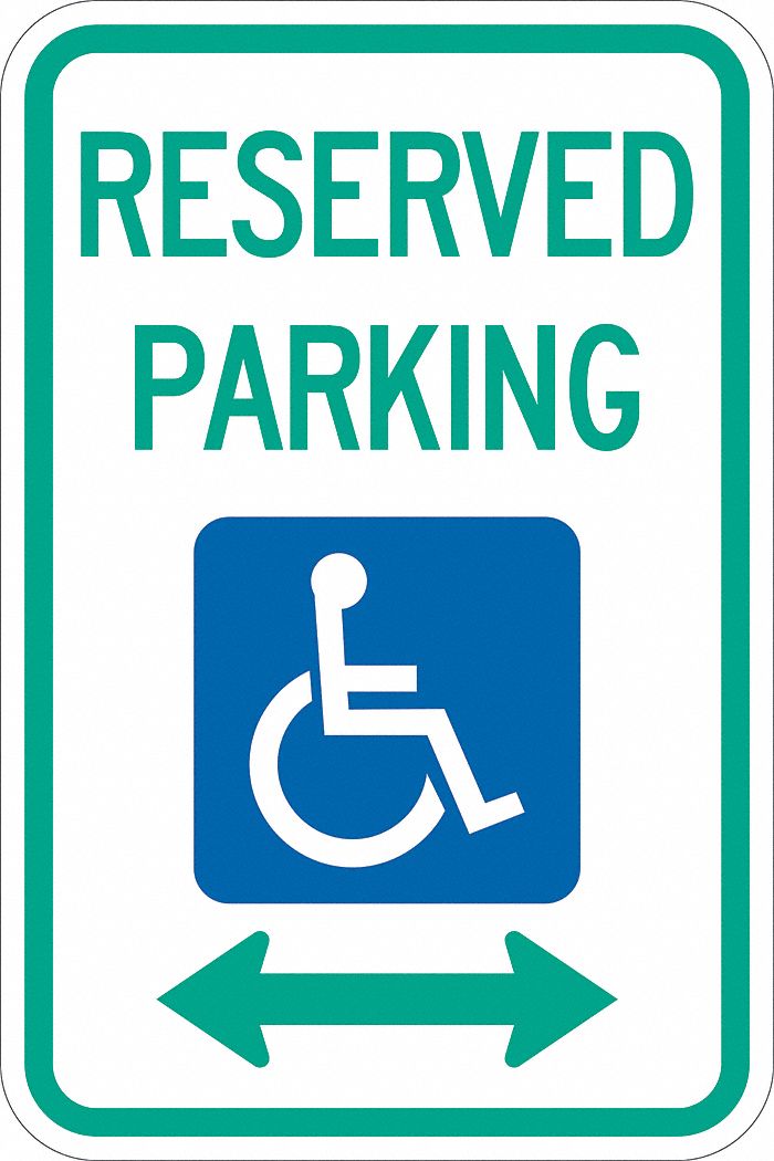 Handicap Parking Sign: 18 in x 12 in Nominal Sign Size, Aluminum, 0.063 in, R7-8D MUTCD, Diamond