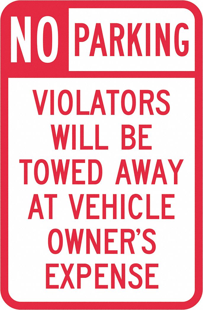 No Parking Sign: 18 in x 12 in Nominal Sign Size, Aluminum, 0.063 in, Diamond