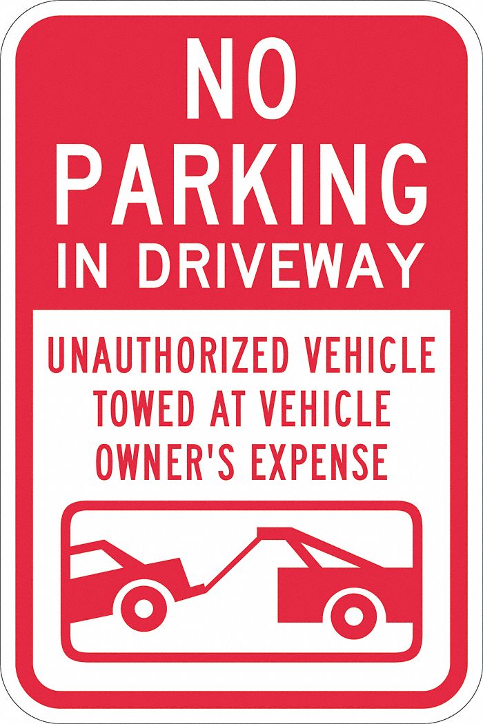 No Parking Sign: 18 in x 12 in Nominal Sign Size, Aluminum, 0.063 in, Diamond, Red, White