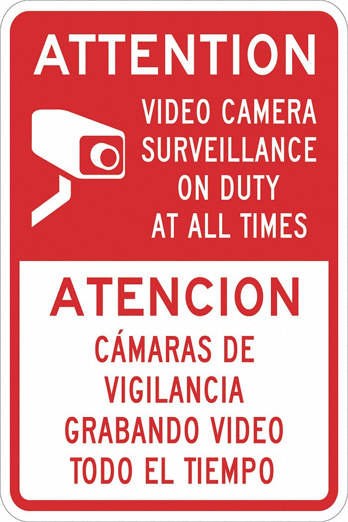 Security Sign: Aluminum, Mounting Holes Sign Mounting, 18 in x 12 in Nominal Sign Size