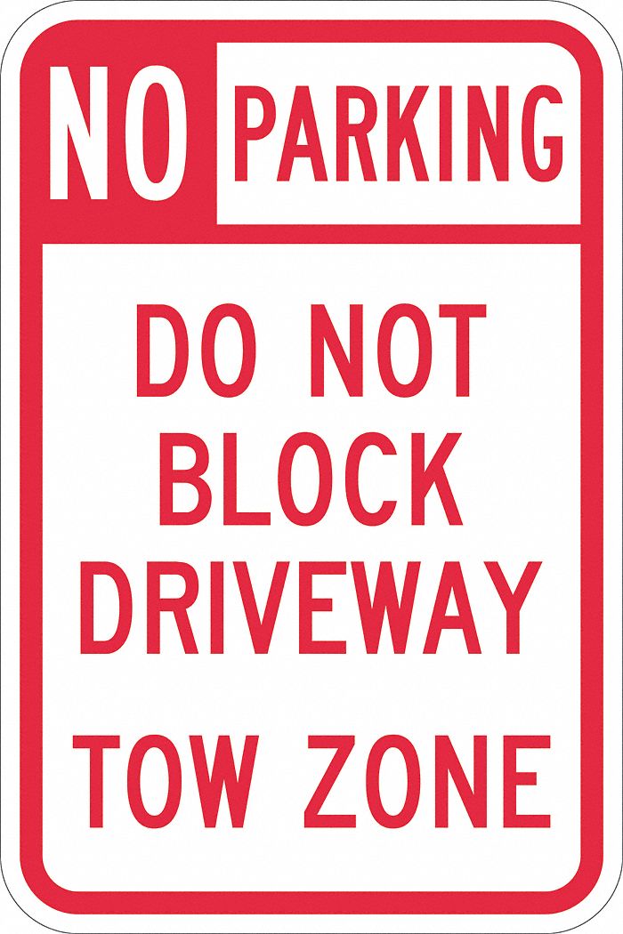 No Parking Sign: 18 in x 12 in Nominal Sign Size, Aluminum, 0.063 in, Diamond, Red, White, English
