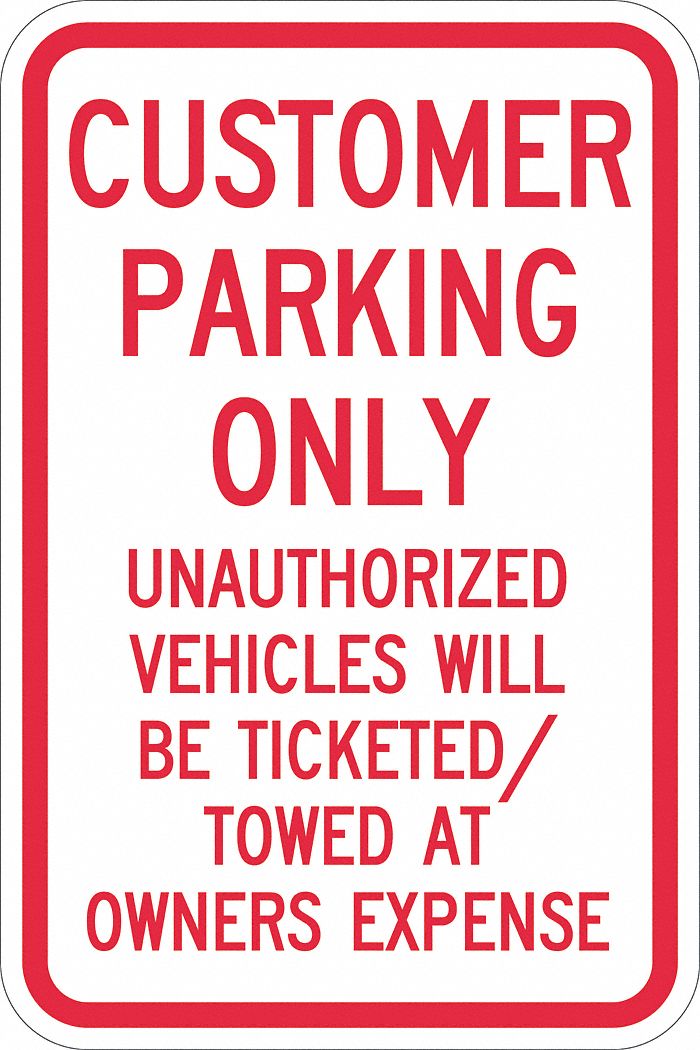 Parking Sign: 18 in x 12 in Nominal Sign Size, Aluminum, 0.063 in, Engineer, Red