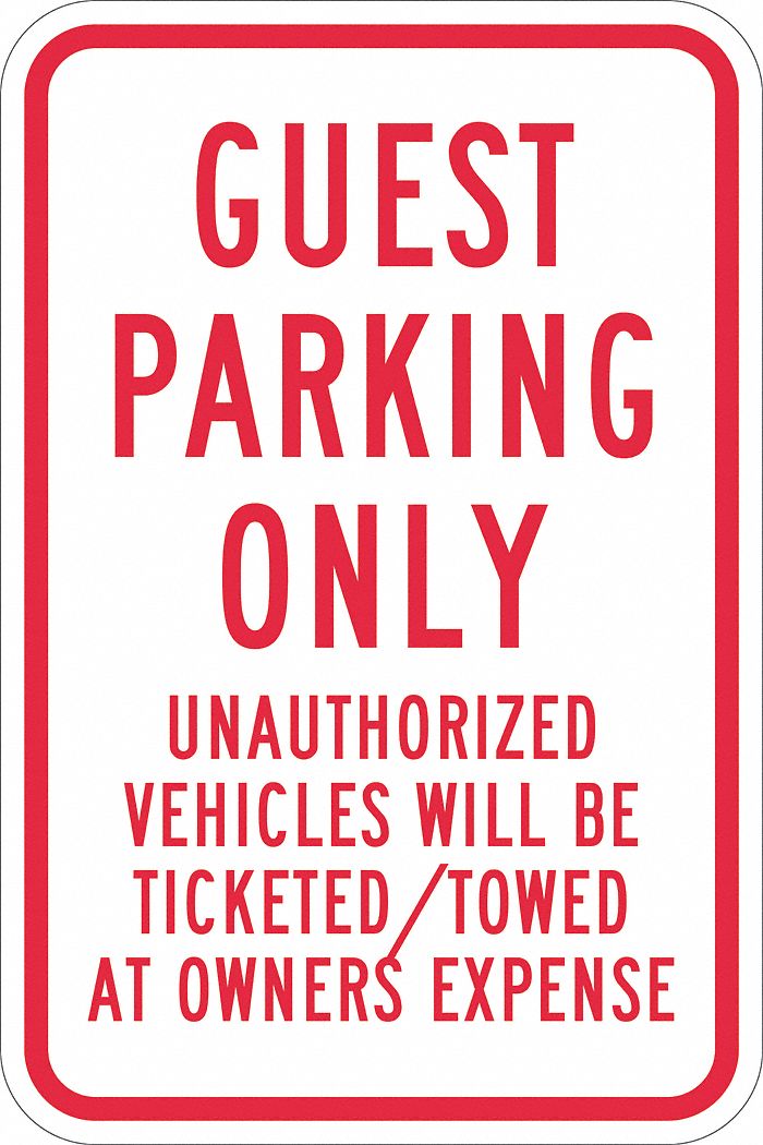 Parking Sign: 18 in x 12 in Nominal Sign Size, Aluminum, 0.063 in, Engineer
