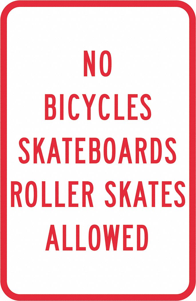 Reflective No Skateboards Sign: Aluminum, Mounting Holes Sign Mounting, 0.063 in Thick, No Header