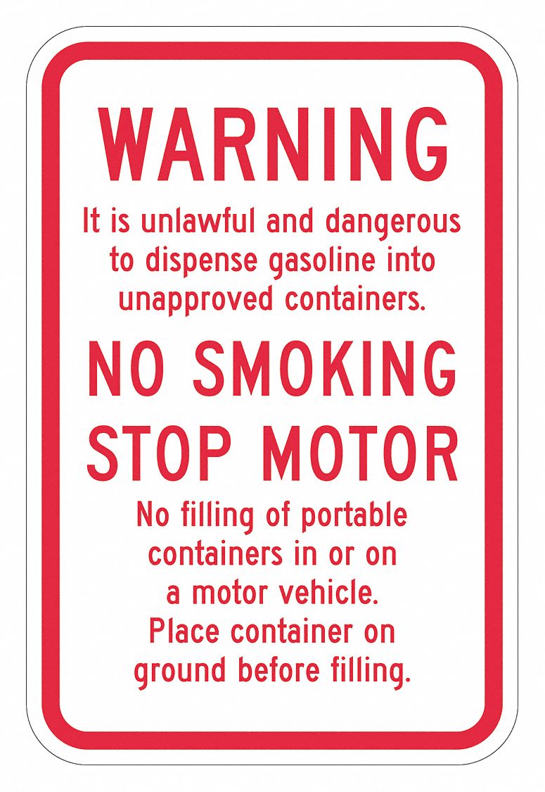 Reflective  Gasoline Warning Sign: Aluminum, Mounting Holes Sign Mounting, Engineer Grade