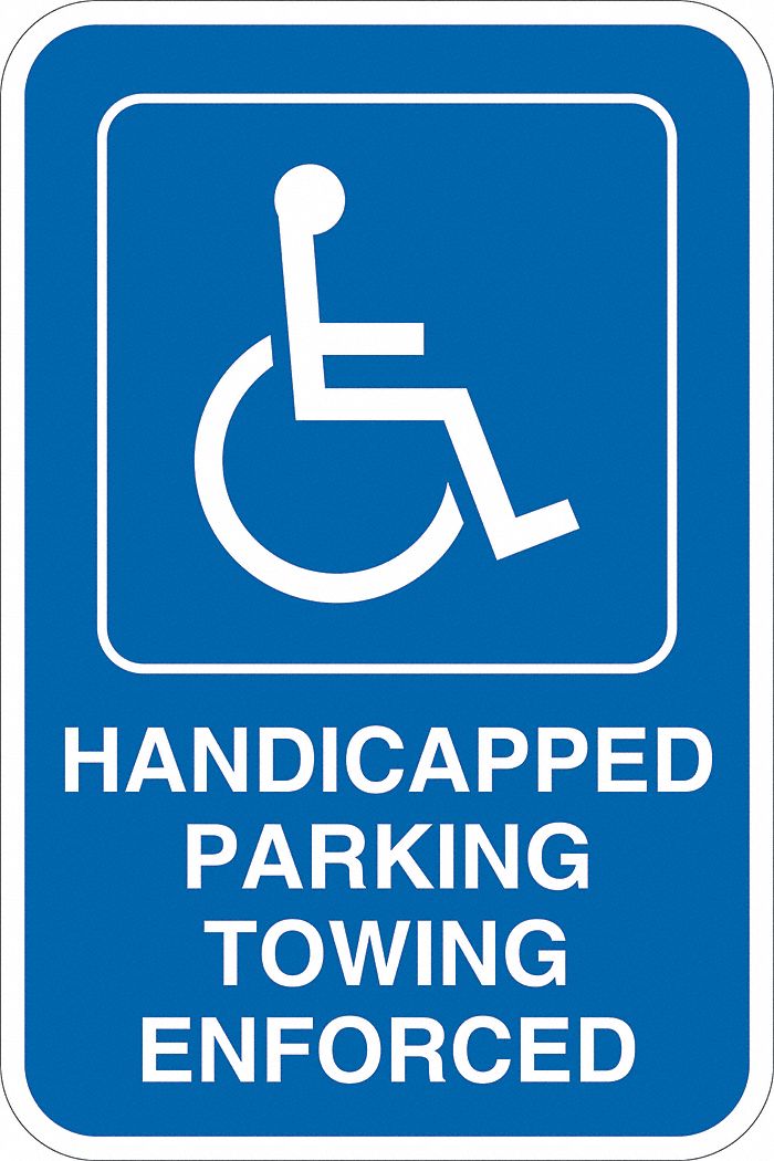 Handicap Parking Sign: 18 in x 12 in Nominal Sign Size, Aluminum, 0.063 in, Diamond