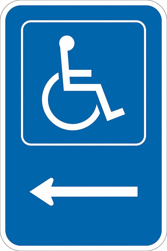 Handicap Parking Sign: 18 in x 12 in Nominal Sign Size, Aluminum, 0.063 in, Engineer