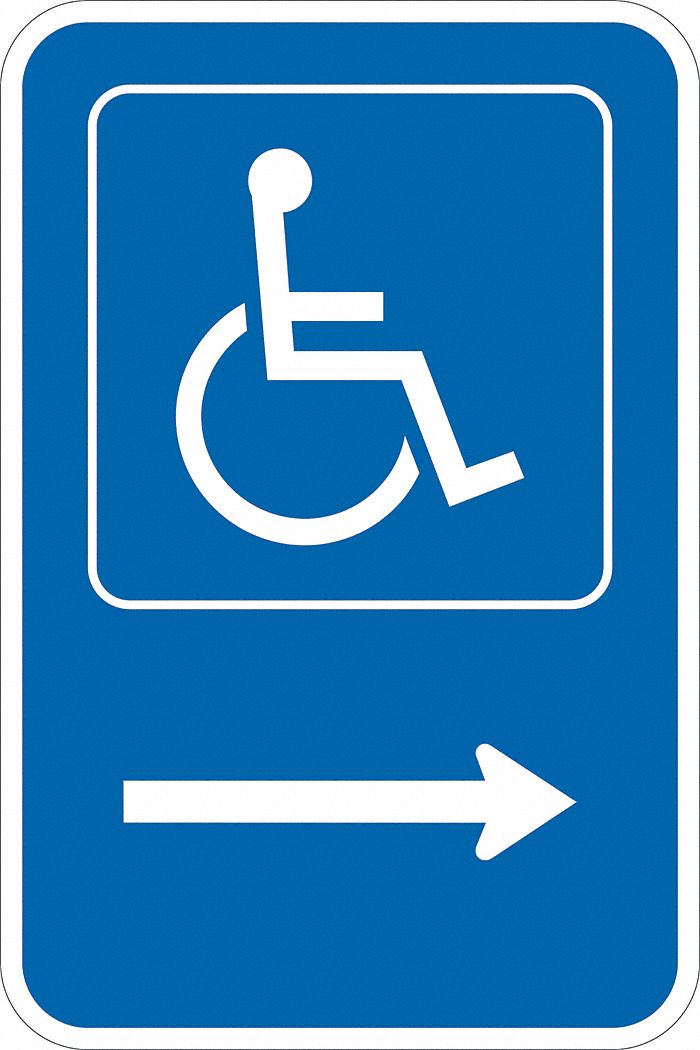 Handicap Parking Sign: 18 in x 12 in Nominal Sign Size, Aluminum, 0.063 in, Engineer