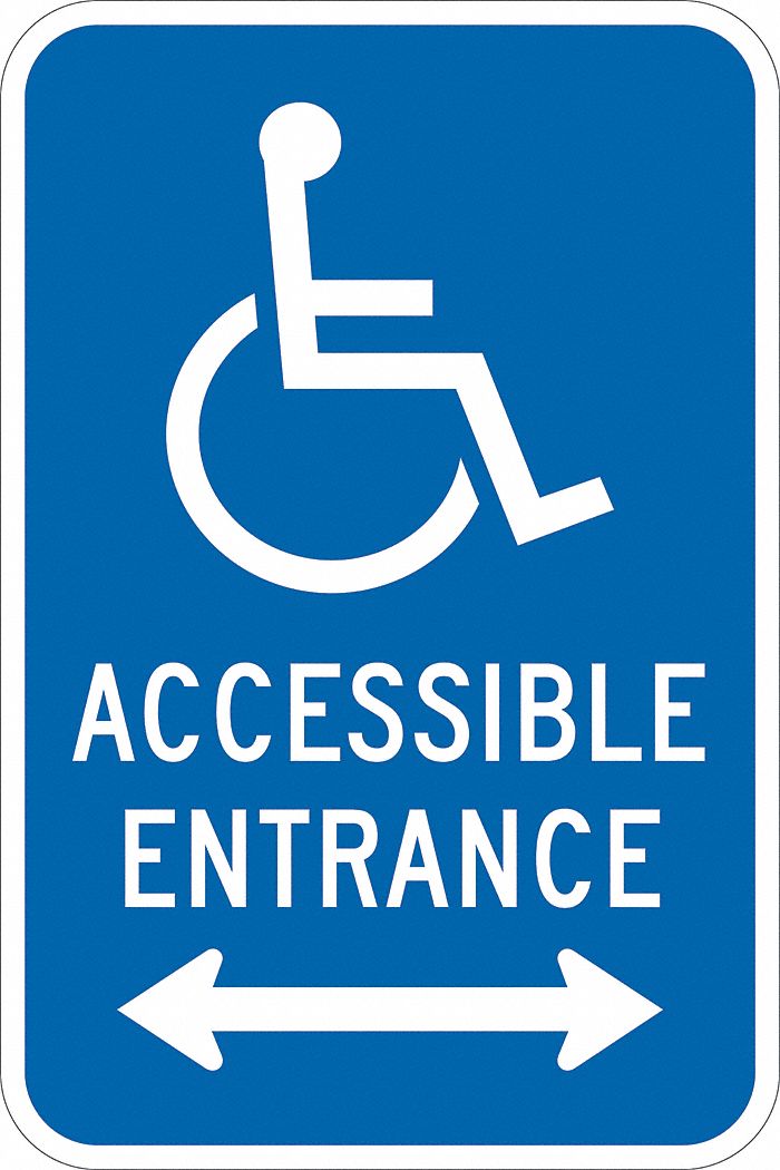 Handicap Parking Sign: 18 in x 12 in Nominal Sign Size, Aluminum, 0.063 in, Engineer