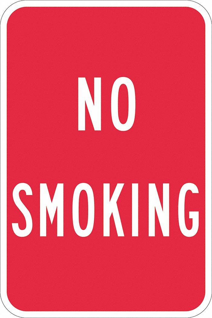 No Smoking Sign: Aluminum, Mounting Holes Sign Mounting, 18 in Nominal Sign Size, 0.063 in Thick