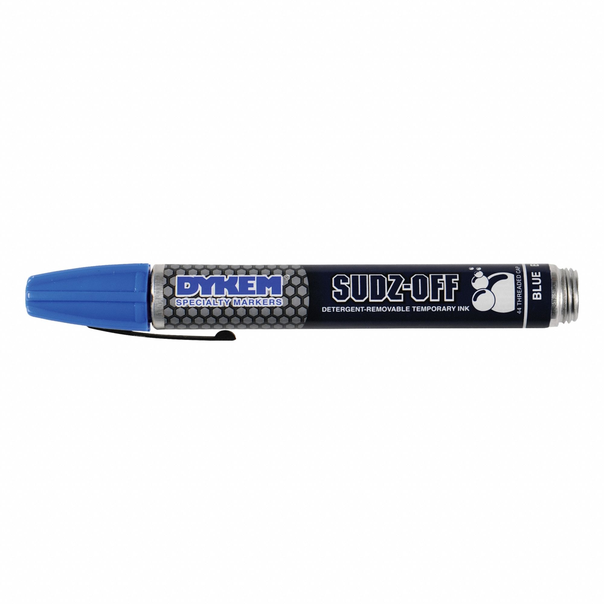 DYKEM Ink Industrial Marker: Remover Removable, 1.3 mm Tip Wd, Bullet Tip Shape, Blue, Point (MPN 44938). Key specifications — attr1270537: DYKEM; attr1270568: 25 to 35 sec.