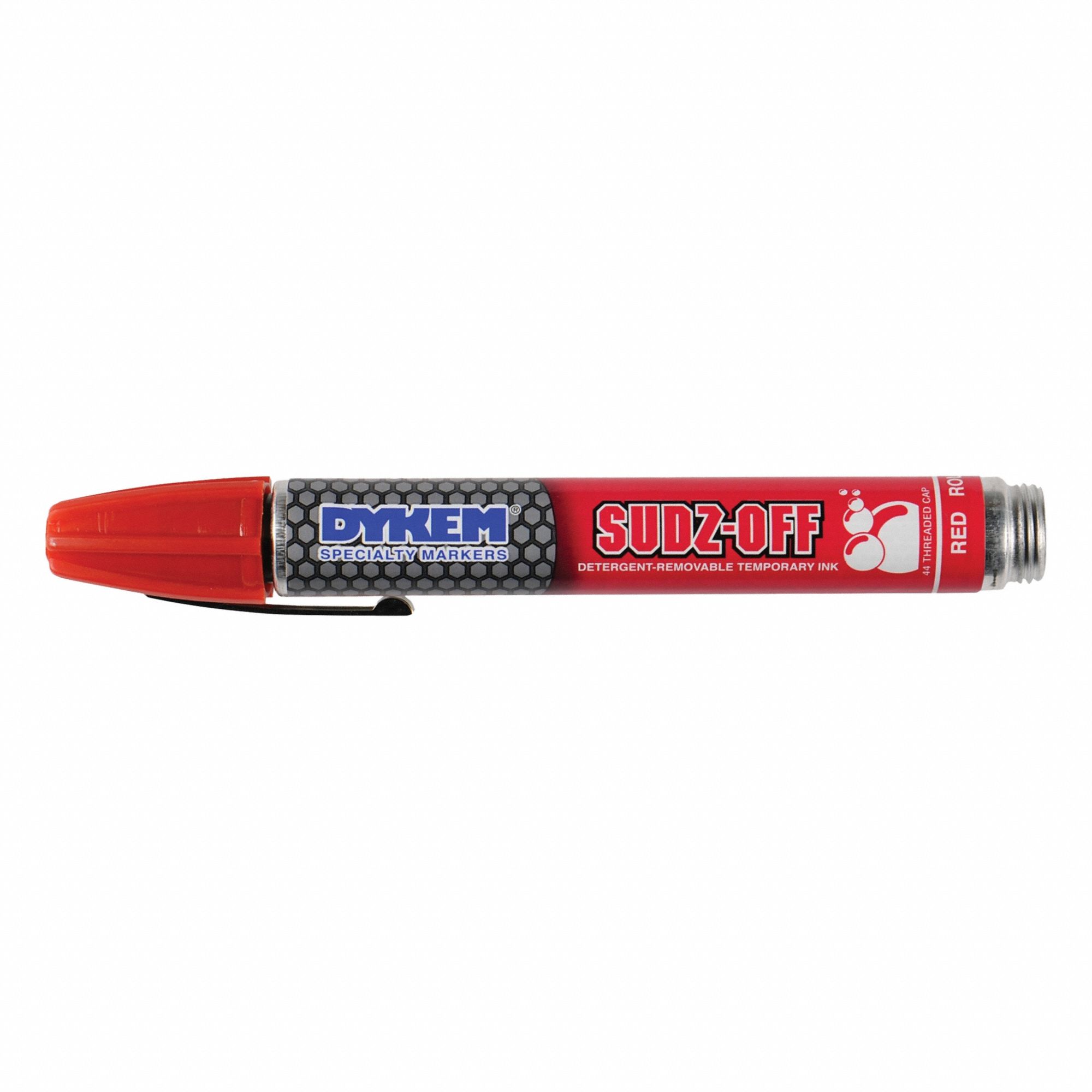 DYKEM Ink Industrial Marker: Remover Removable, 1.3 mm Tip Wd, Bullet Tip Shape, Red, Point (MPN 44939). Key specifications — attr1270537: DYKEM; attr1270568: 25 to 35 sec.