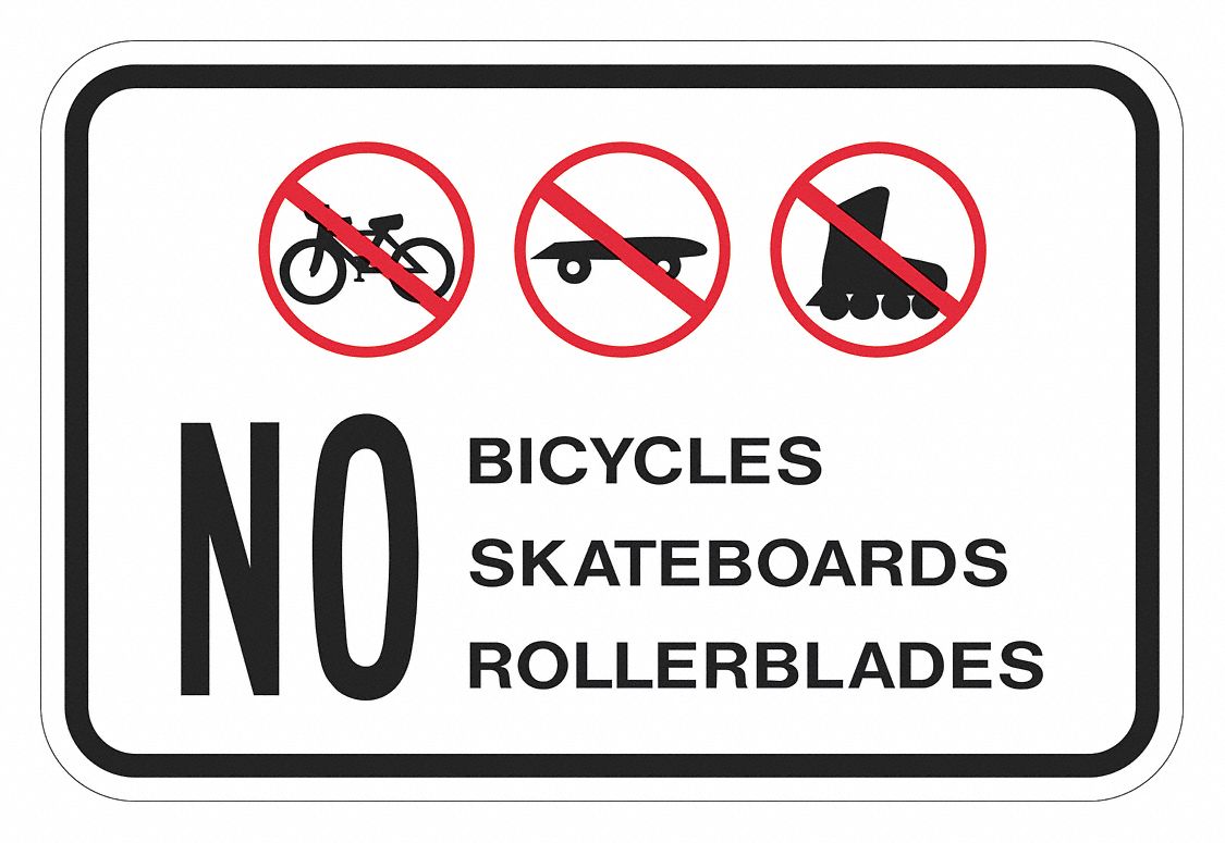 Reflective No Skateboards Sign: Aluminum, Mounting Holes Sign Mounting, 0.063 in Thick, No Header