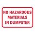 No Hazardous Materials In Dumpster Signs