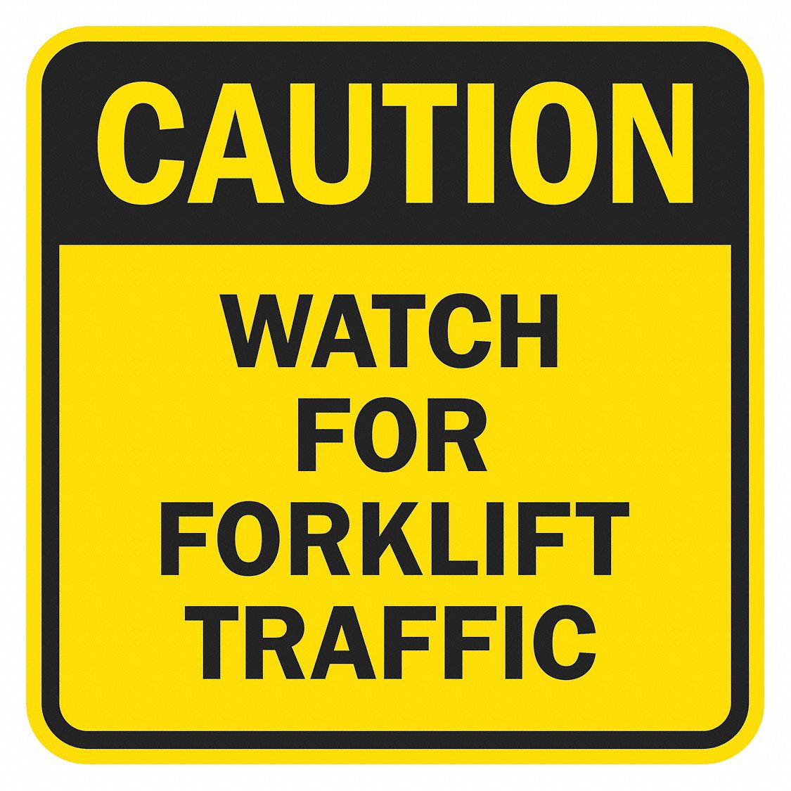 Reflective  Lift Truck Caution Sign: Aluminum, Mounting Holes Sign Mounting, 0.08 in Thick