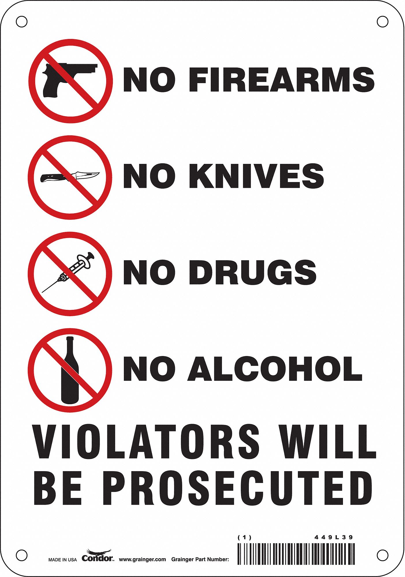 Safety Sign: Aluminum, Mounting Holes Sign Mounting, 10 in x 7 in Nominal Sign Size, 0.032 in Thick
