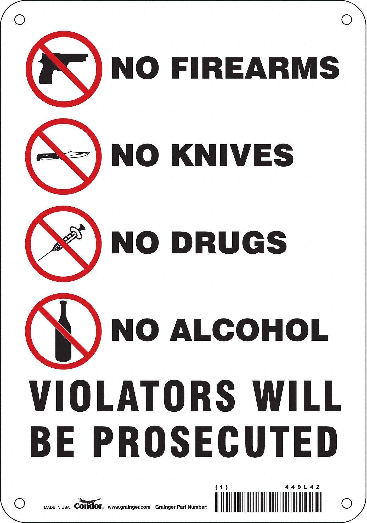 Safety Sign: Polyethylene, Mounting Holes Sign Mounting, 10 in x 7 in Nominal Sign Size