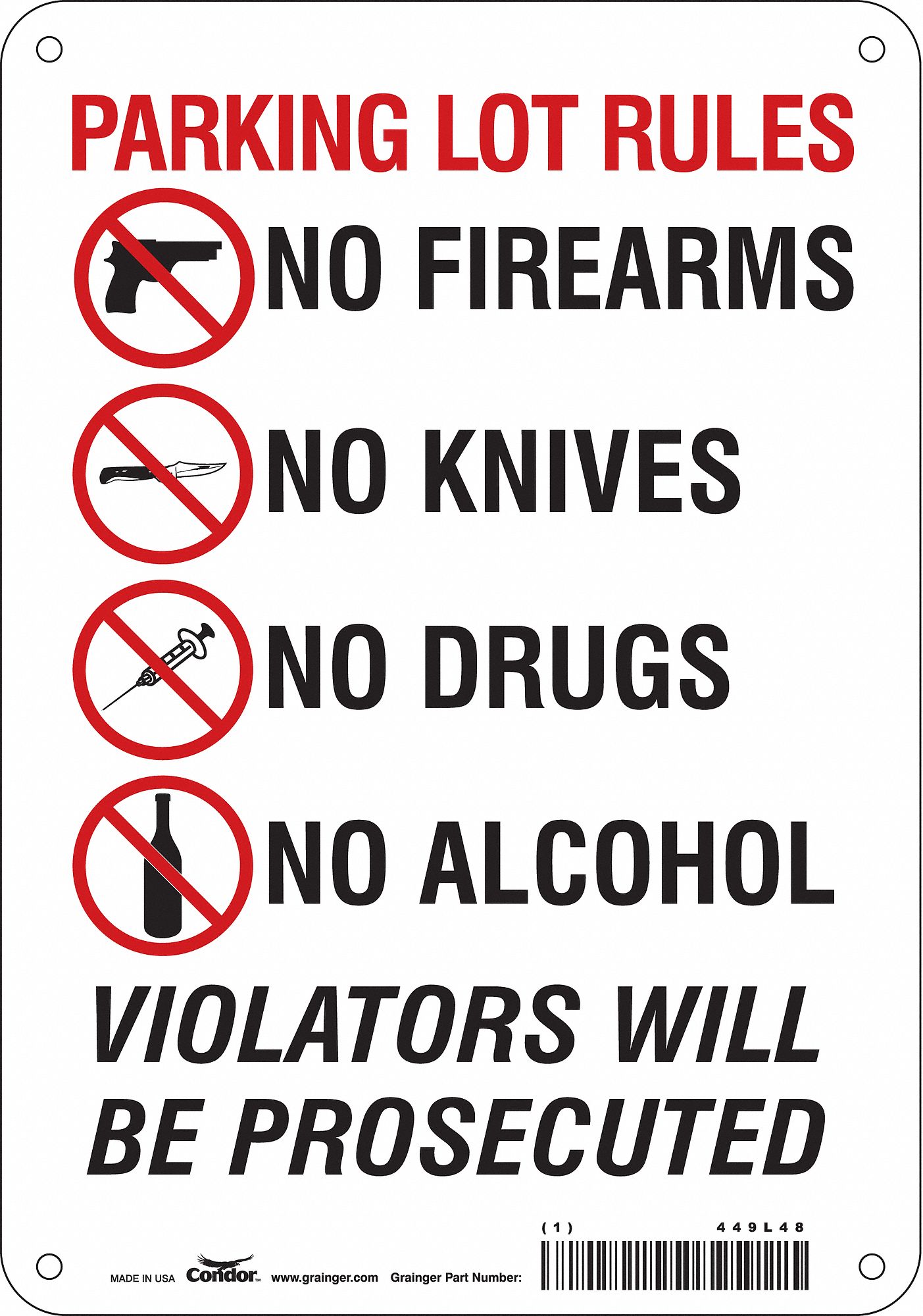 Safety Sign: Aluminum, Mounting Holes Sign Mounting, 10 in x 7 in Nominal Sign Size, 0.032 in Thick