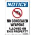 Notice: No Concealed Weapons Allowed On This Property Signs