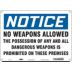 Notice: No Weapons Allowed The Possession Of Any And All Dangerous Weapons Is Prohibited On These Premises Signs