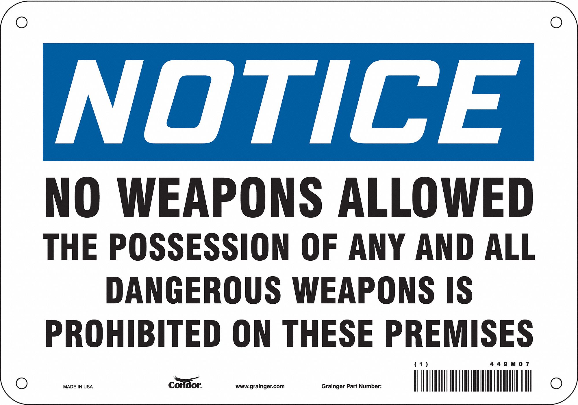 Safety Sign: Polyethylene, Mounting Holes Sign Mounting, 7 in x 10 in Nominal Sign Size