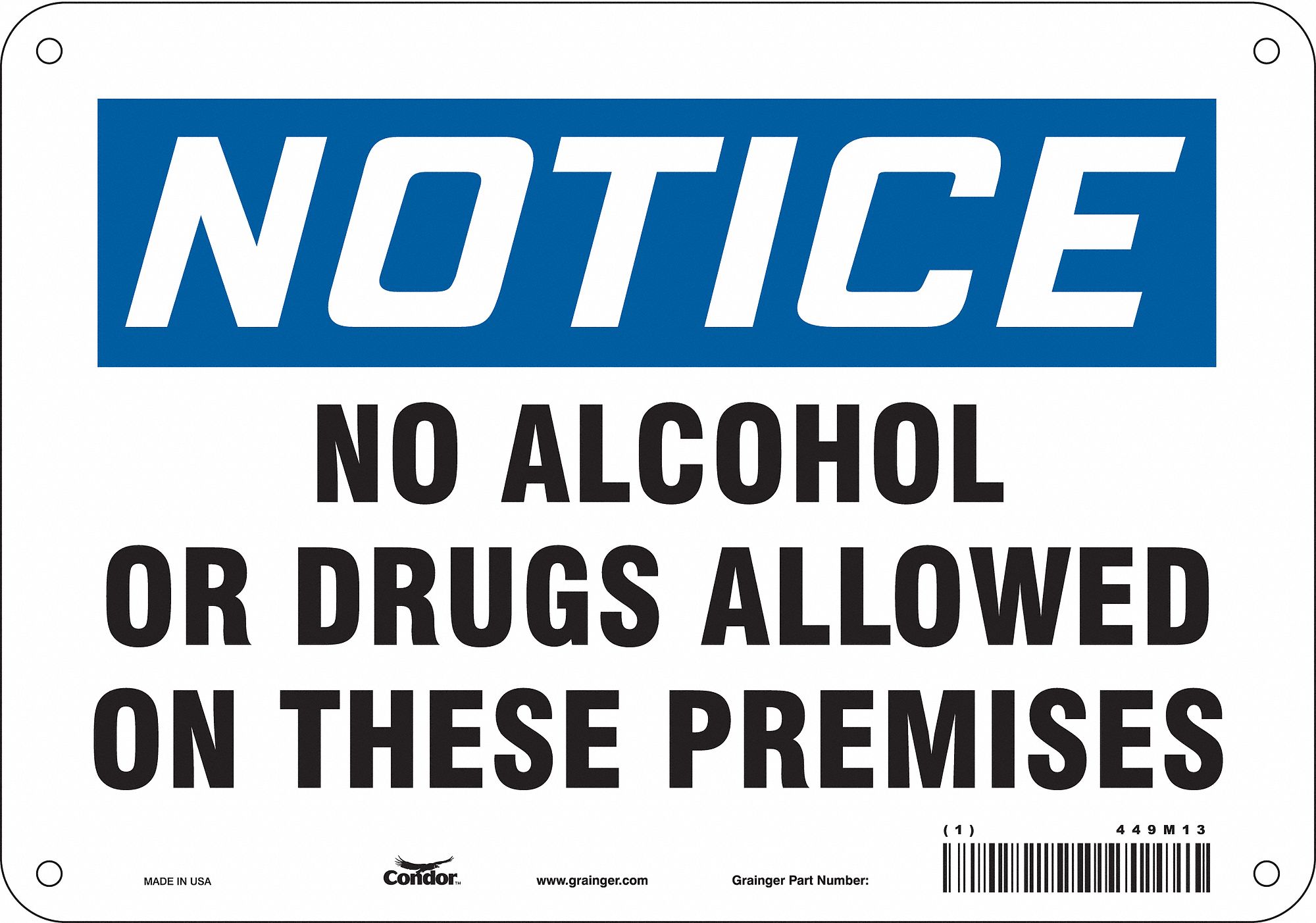 Safety Sign: Polyethylene, Mounting Holes Sign Mounting, 7 in x 10 in Nominal Sign Size