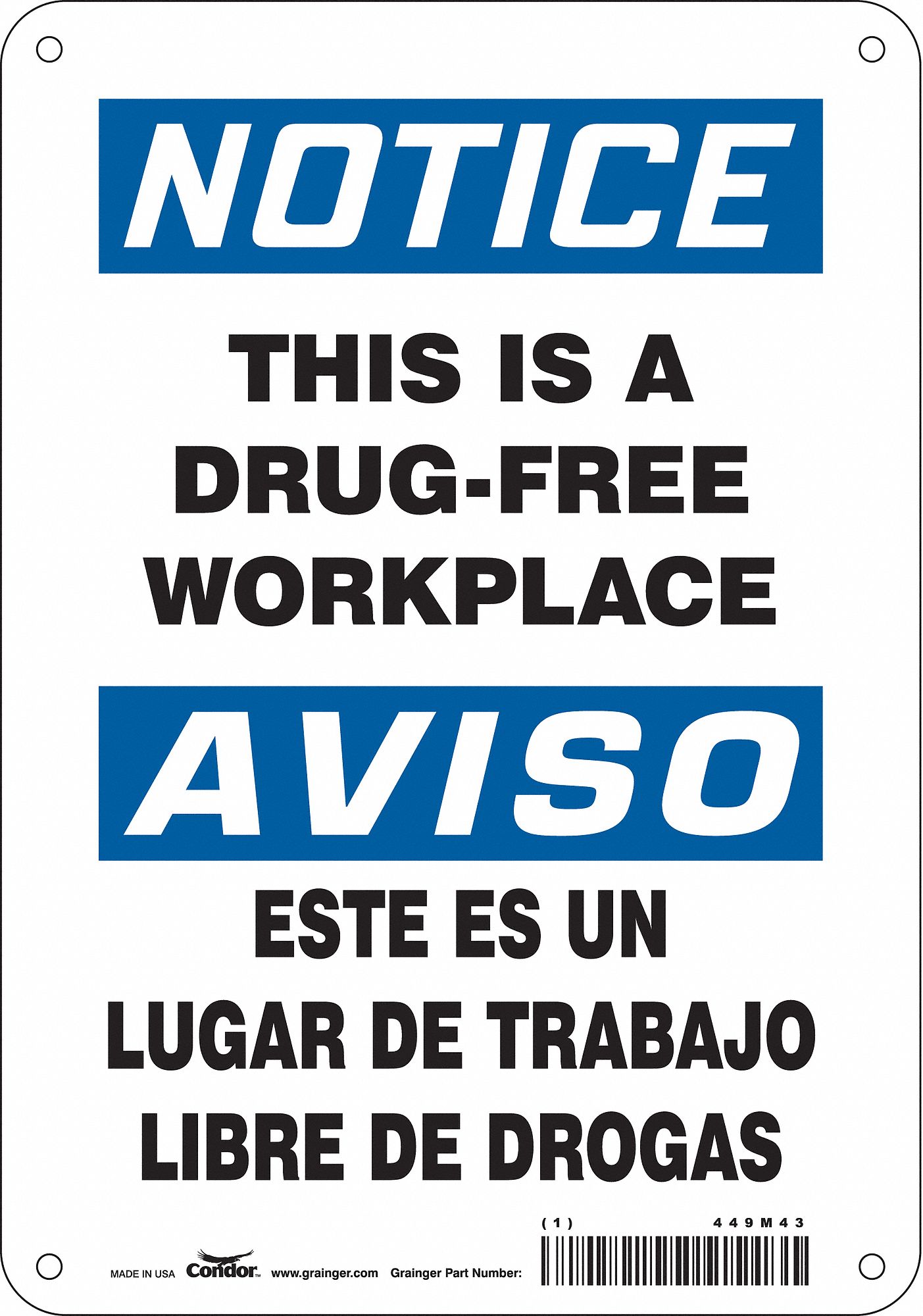 Safety Sign: Aluminum, Mounting Holes Sign Mounting, 10 in x 7 in Nominal Sign Size, 0.032 in Thick