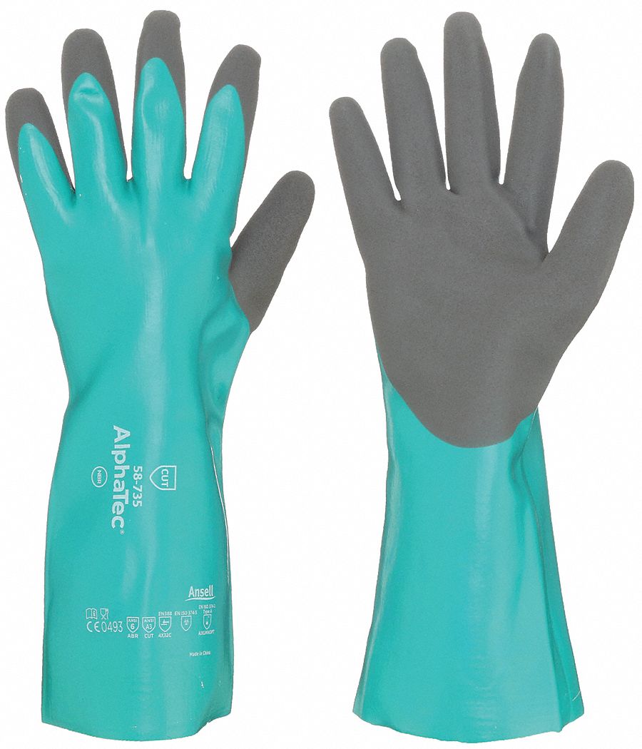 ALPHATEC, Nitrile, Black/Green, Chemical-Resistant Gloves - 449N04
