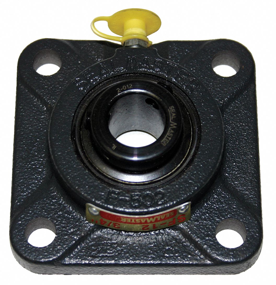 Sealmaster, SF-47C, Four Bolt Flange Bearing, 2.9375 Diameter, Setscrew  Locking, Cast Iron Housing, Single Lip Contact Seal