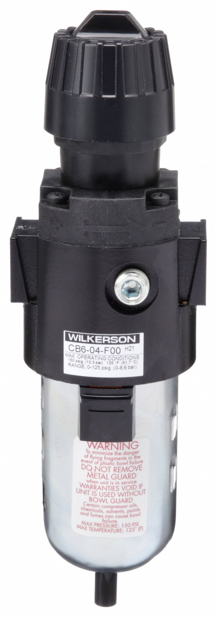 Filter-Regulator: CB6 Series, 1/2 in NPT, 70 cfm, 5 micron, 0 psi to 125 psi, Auto Drain
