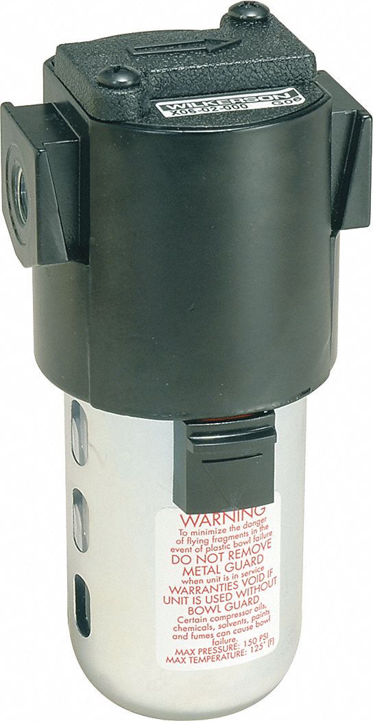 Compressed Air Filter: 1/4 in NPT, 37 cfm, 150 psi Max Op Pressure, 125°F Max Op Temp