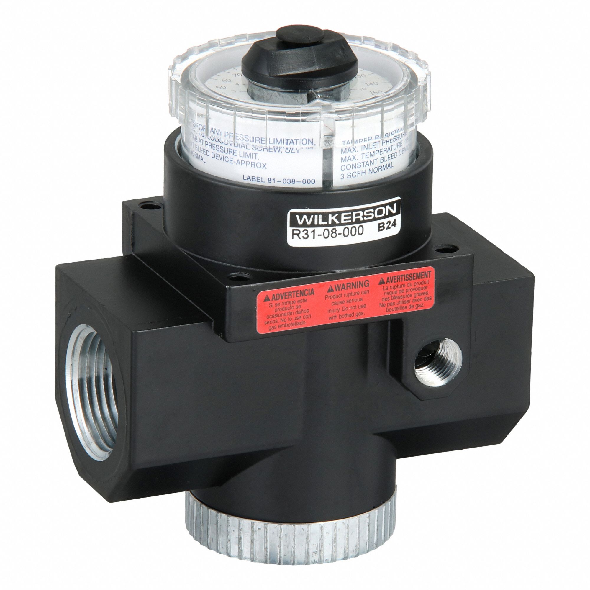 Dial Compressed Air Regulator: Zinc, 1 in NPT, 650 scfm, 300 psig Max Op Pressure, Knob