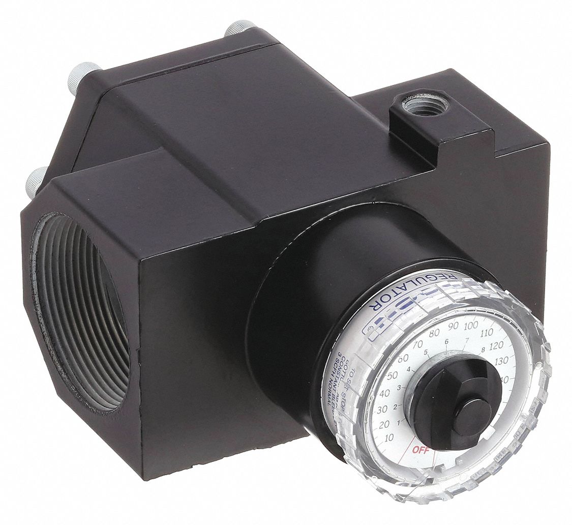 Dial Compressed Air Regulator: Zinc, 2 in NPT, 1, 600 scfm, 300 psig Max Op Pressure, Knob