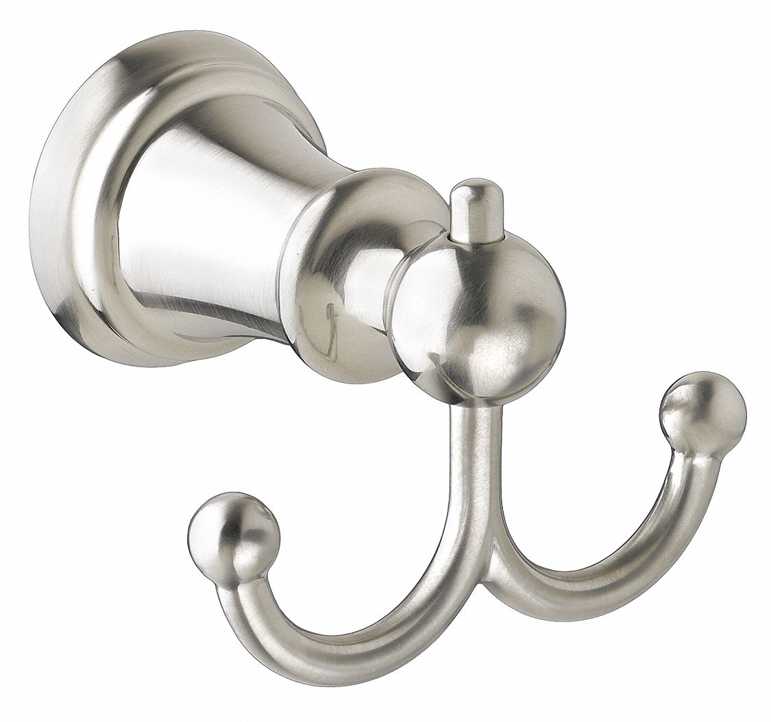 Satin Nickel, Robe Hook, Double, Concealed Mounting Hardware Includes Grainger