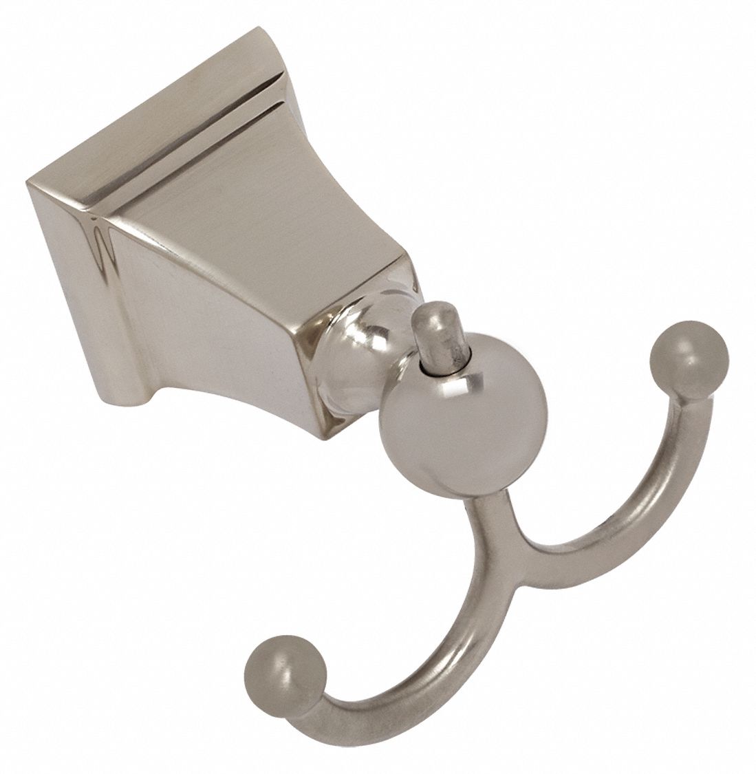 Satin Nickel, Robe Hook, Double, Concealed Mounting Hardware Includes
