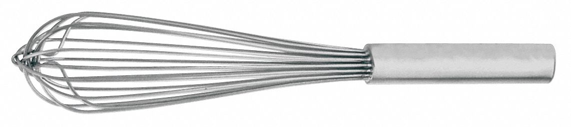 Whip: 10 in Overall Lg, Stainless Steel Handle, Silver Handle, Silver