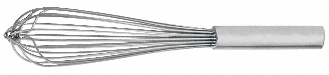 Whip: 12 in Overall Lg, Stainless Steel Handle, Silver Handle, Silver