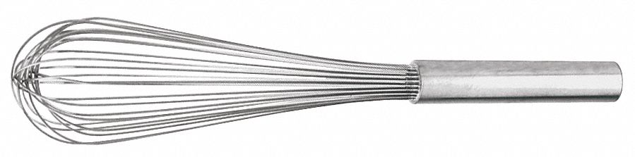 Whip: 16 in Overall Lg, Stainless Steel Handle, Silver Handle, Silver