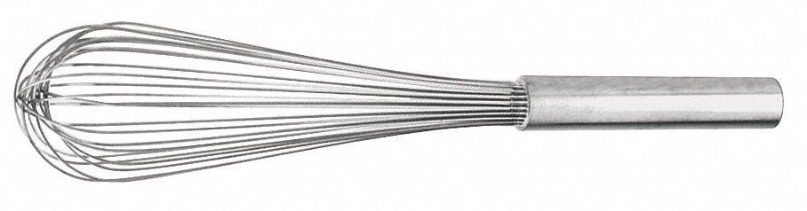 Whip: 18 in Overall Lg, Stainless Steel Handle, Silver Handle, Silver