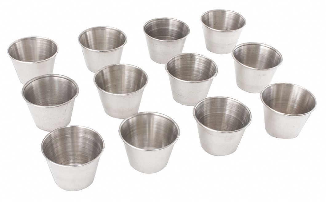 Sauce Cup: 2.5 oz Capacity, Stainless Steel, Silver