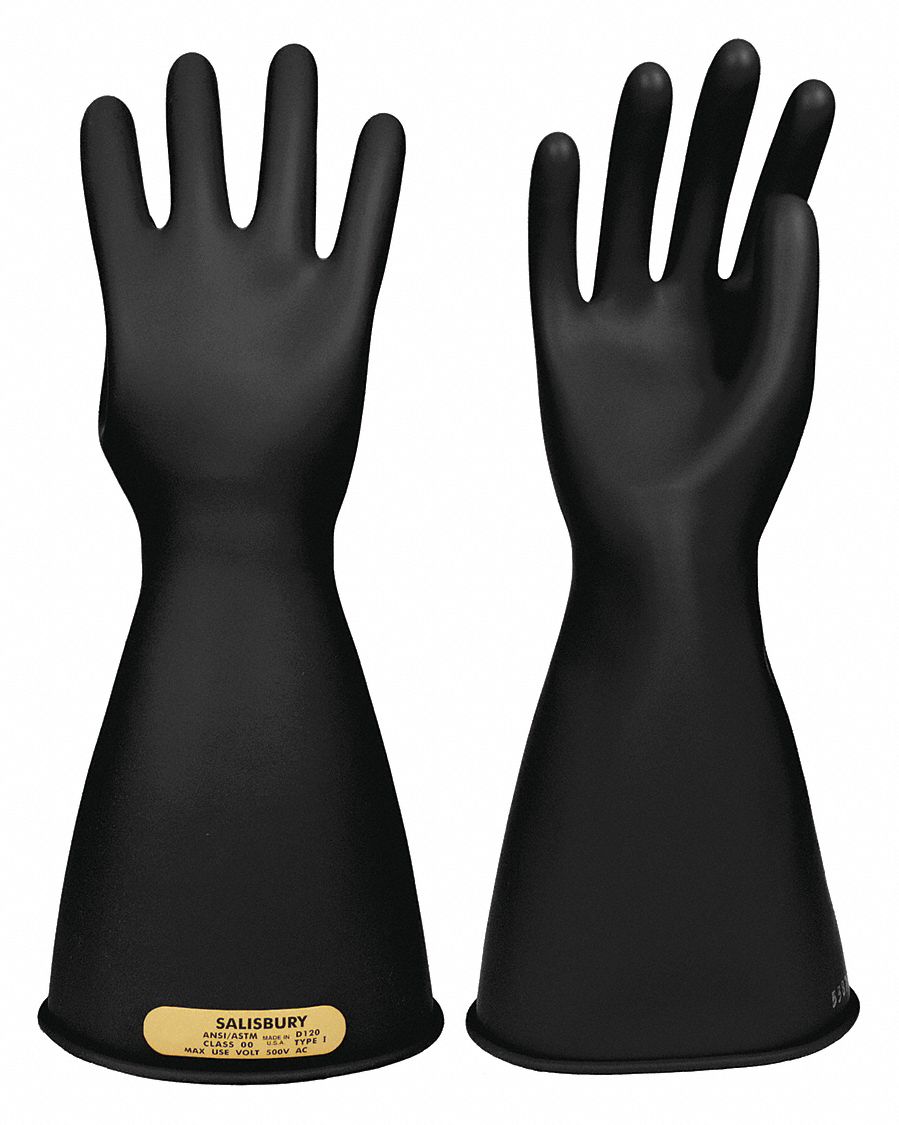 Electrical-Insulating Glove Kit: 500V AC, 750V DC, Class 00, 14 in Glove Lg, Black, Type I