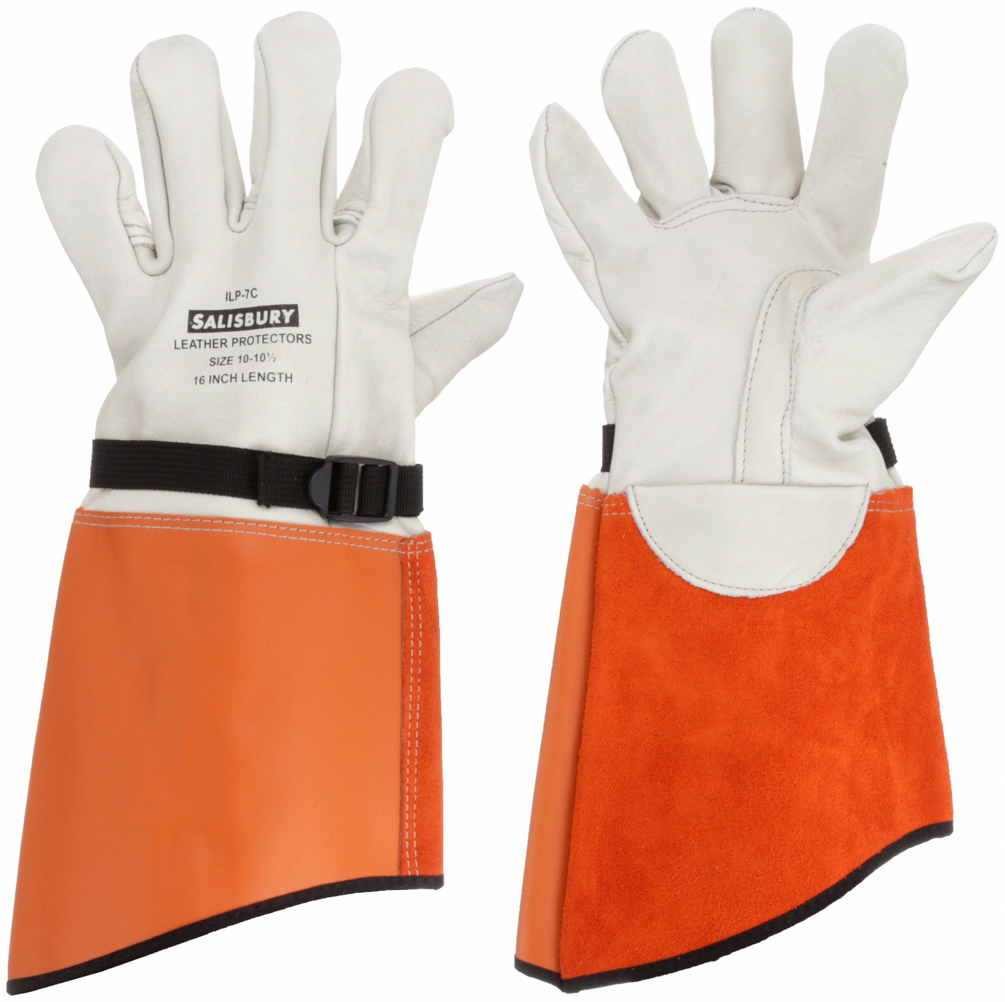 ELECTRICAL GLOVE PROTECTOR, STRAIGHT THUMB, 16 IN, GAUNTLET CUFF, ORANGE/WHITE