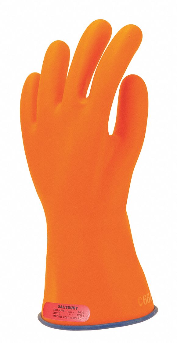 ELECTRICAL INSULATING GLOVES, 1000V AC/1500V DC, 11 IN L, STRAIGHT CUFF, YLW/BLK