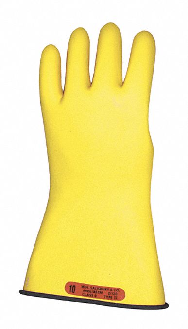 ELECTRICAL INSULATING GLOVES, 1000V AC/1500V DC, 11 IN L, STRAIGHT CUFF, YLW/BLK