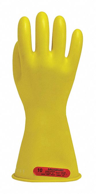 Electrical-Insulating Gloves: 1, 000V AC, 1, 500V DC, Yellow, 10 Size - Numeric, 1 PR
